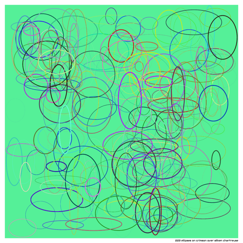 223 ellipses on crimson over silken chartreuse