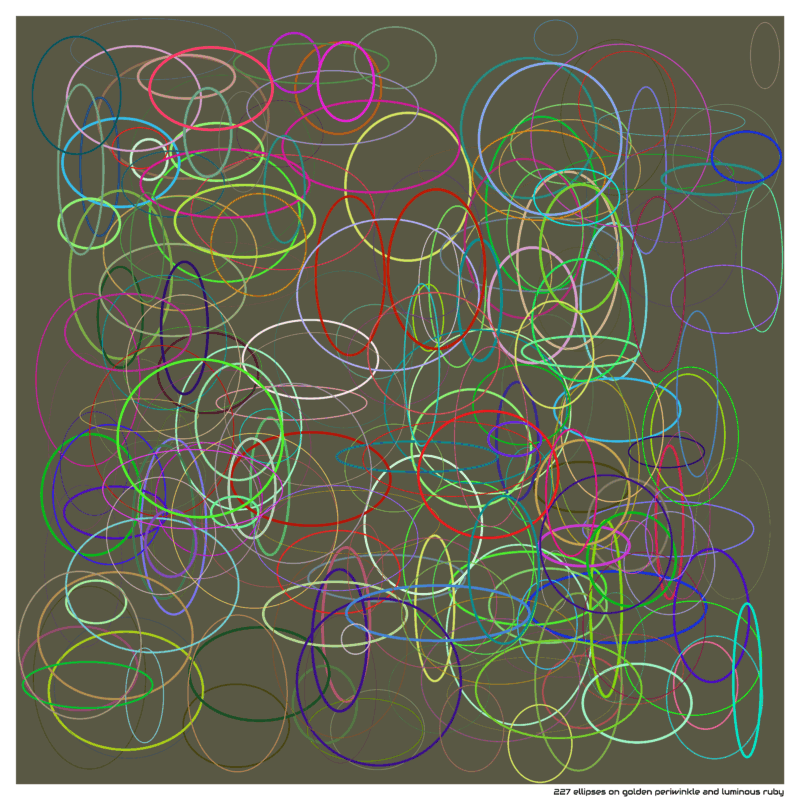 227 ellipses on golden periwinkle and luminous ruby