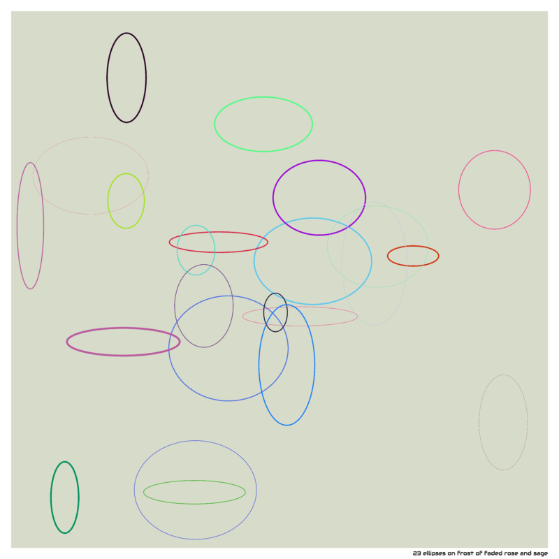 23 ellipses on frost of faded rose and sage