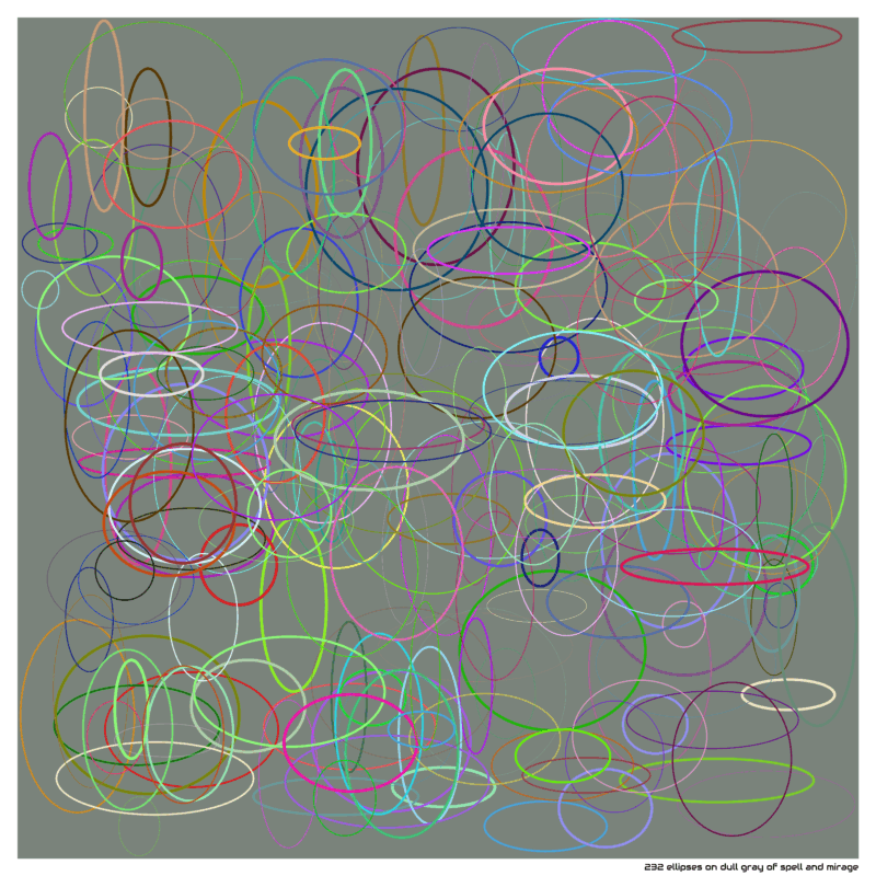 232 ellipses on dull gray of spell and mirage