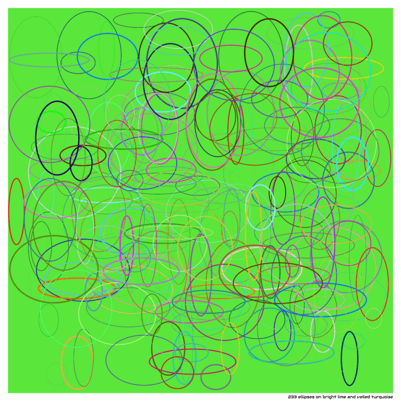 233 ellipses on bright lime and veiled turquoise