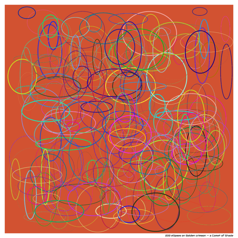 233 ellipses on Golden crimson — a Comet of Shade