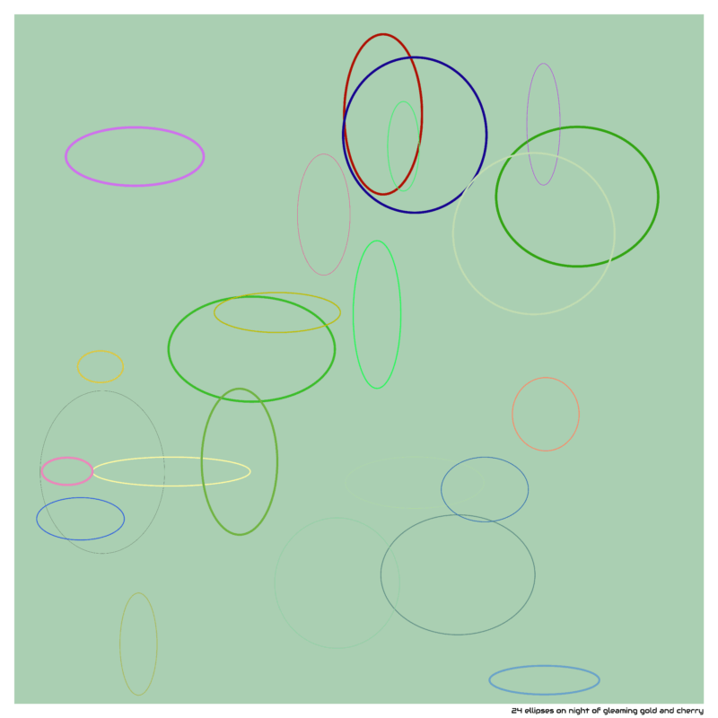 24 ellipses on night of gleaming gold and cherry