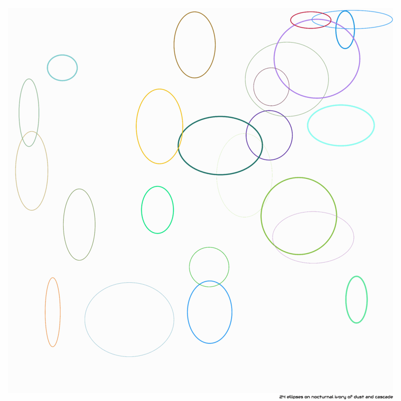 24 ellipses on nocturnal ivory of dust and cascade