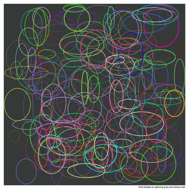 248 ellipses on glowing gray and smoky mist