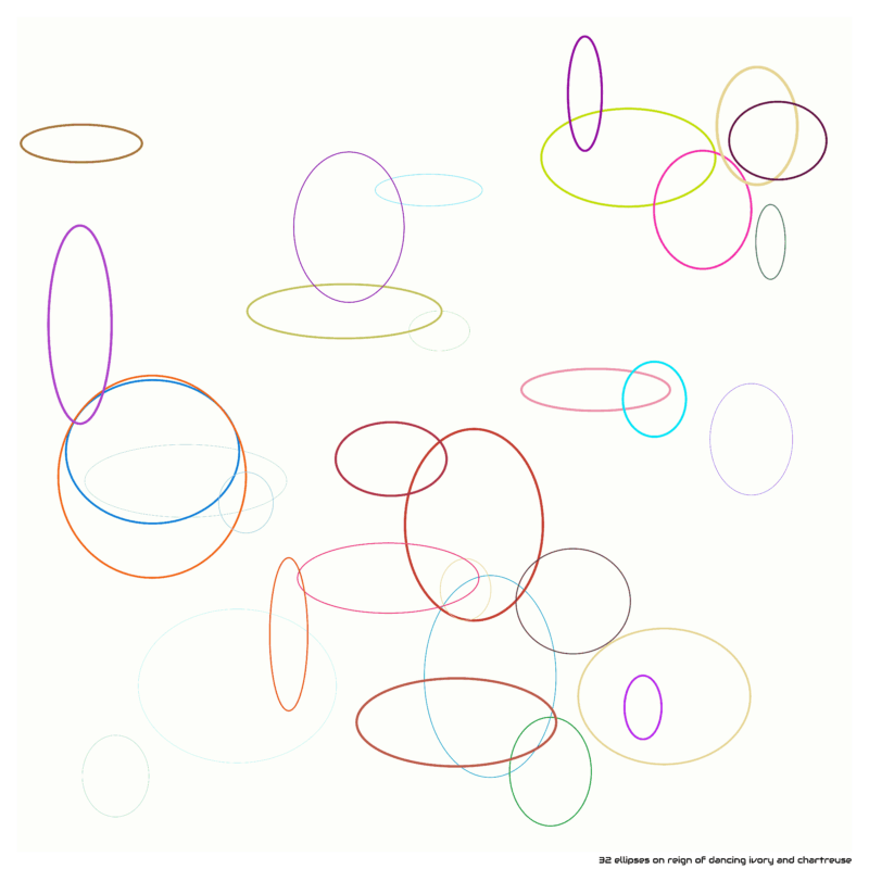 32 ellipses on reign of dancing ivory and chartreuse