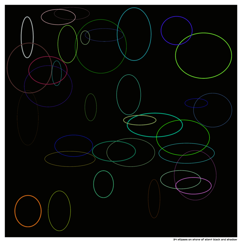 34 ellipses on stone of silent black and shadow