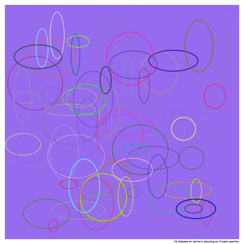 72 ellipses on lantern dancing on frozen pewter