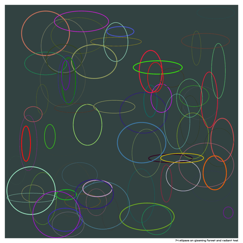 74 ellipses on gleaming forest and radiant teal