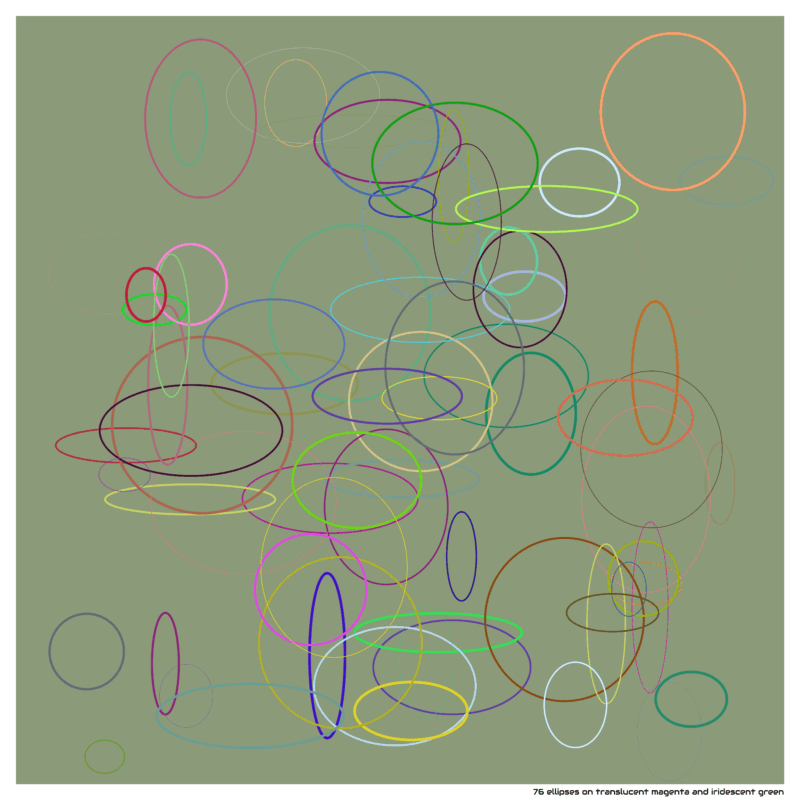 76 ellipses on translucent magenta and iridescent green