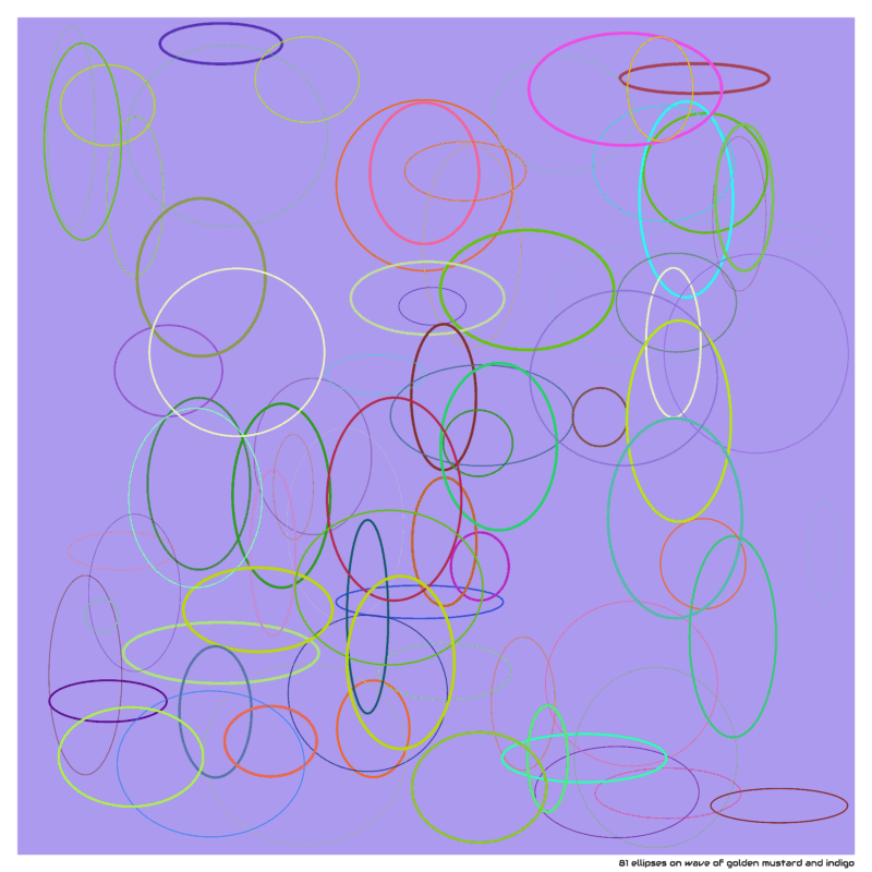 81 ellipses on wave of golden mustard and indigo
