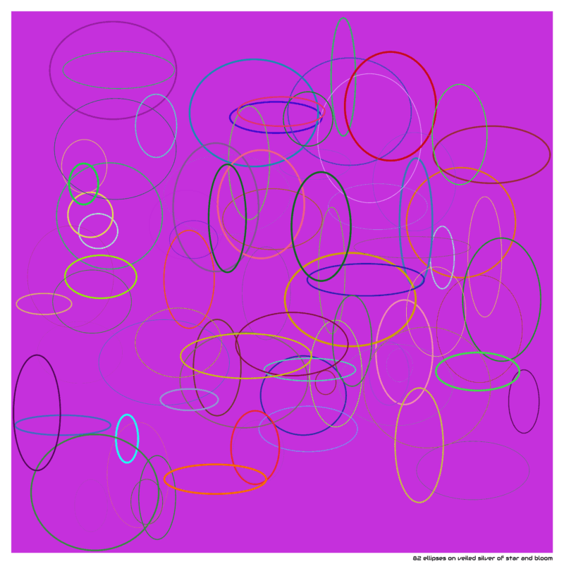 82 ellipses on veiled silver of star and bloom