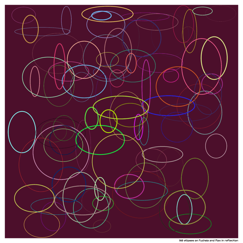 90 ellipses on fuchsia and flax in reflection