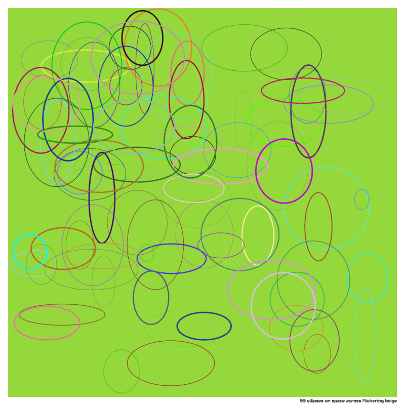 93 ellipses on space across flickering beige