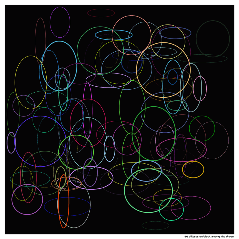 96 ellipses on black among the dream