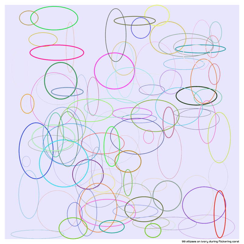 99 ellipses on ivory during flickering coral