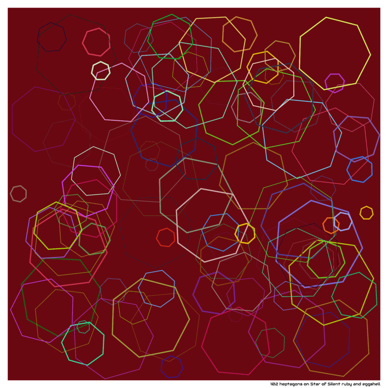 102 heptagons on Star of Silent ruby and eggshell