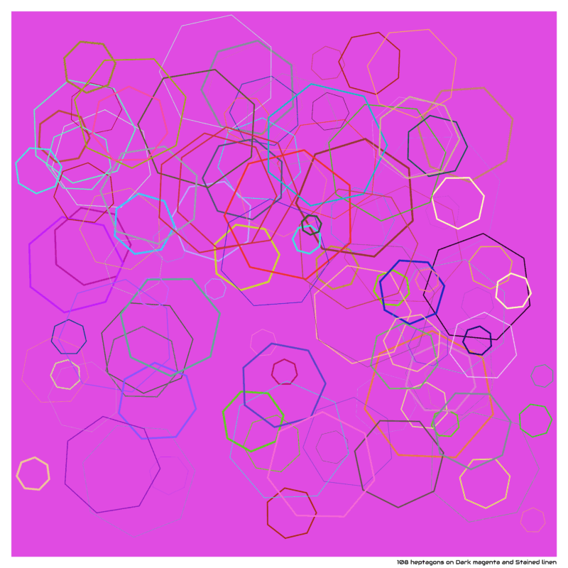 108 heptagons on Dark magenta and Stained linen