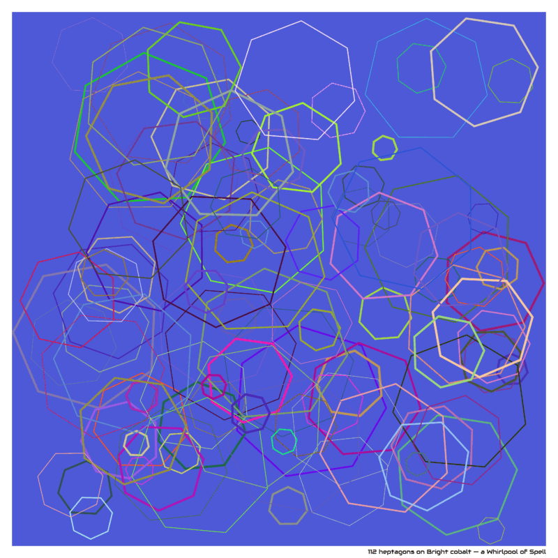 112 heptagons on Bright cobalt — a Whirlpool of Spell