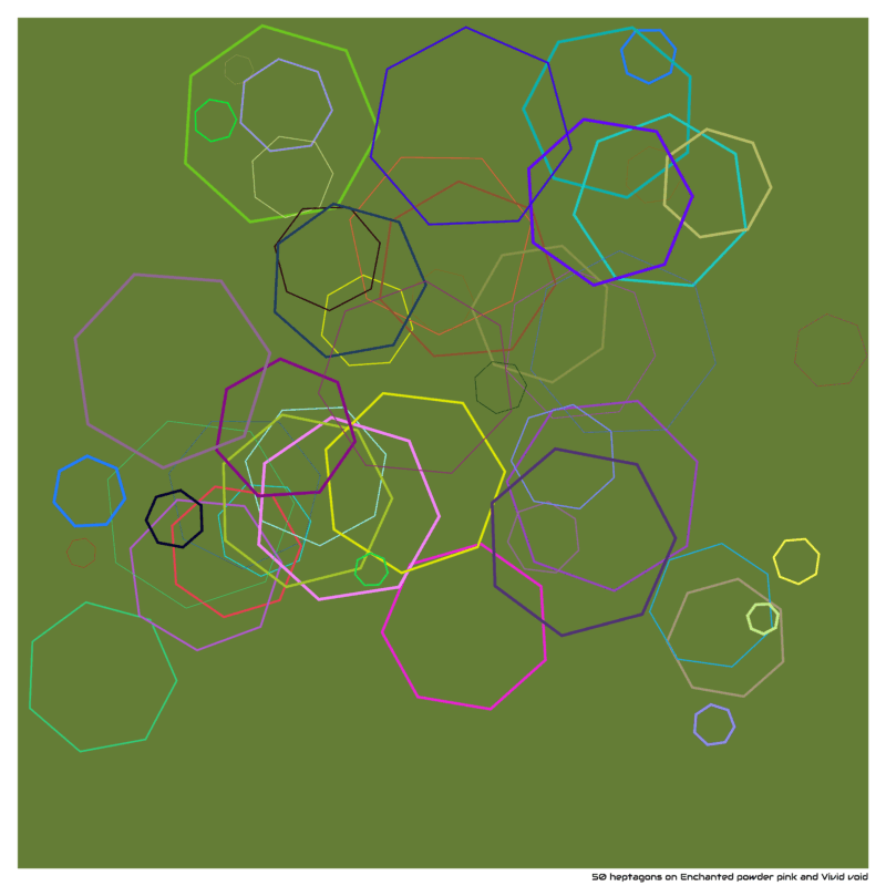 50 heptagons on Enchanted powder pink and Vivid void