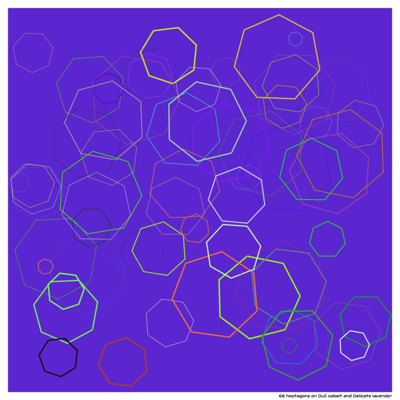 66 heptagons on Dull cobalt and Delicate lavender