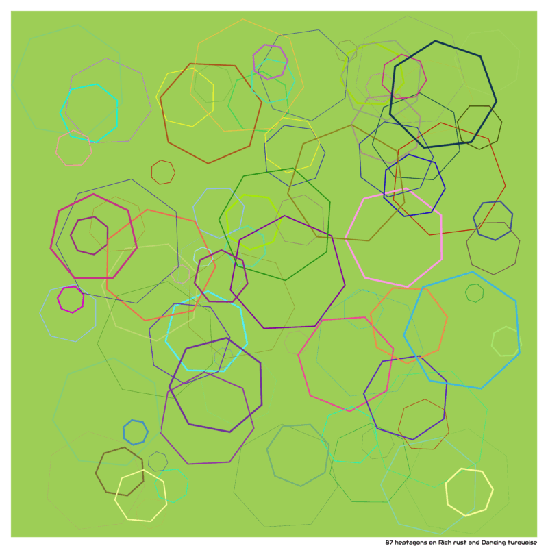 87 heptagons on Rich rust and Dancing turquoise
