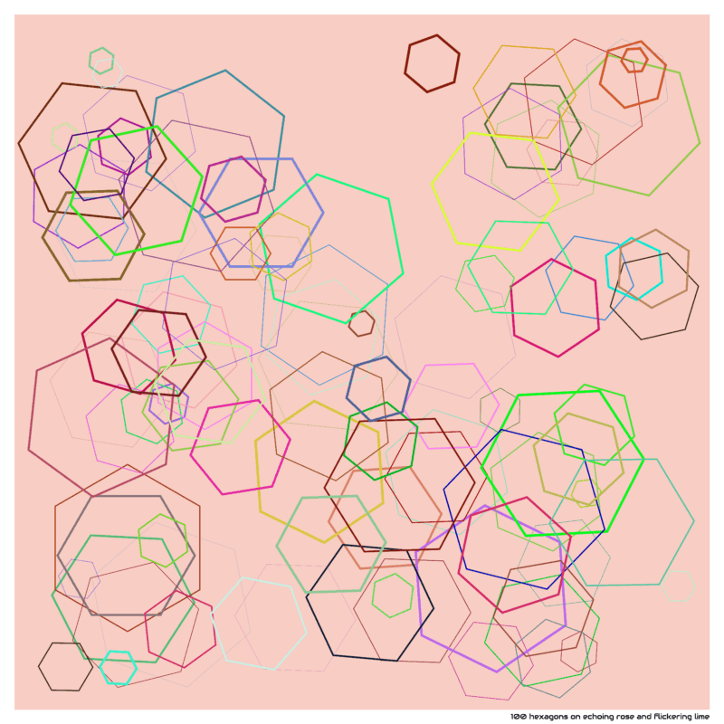 100 hexagons on echoing rose and flickering lime