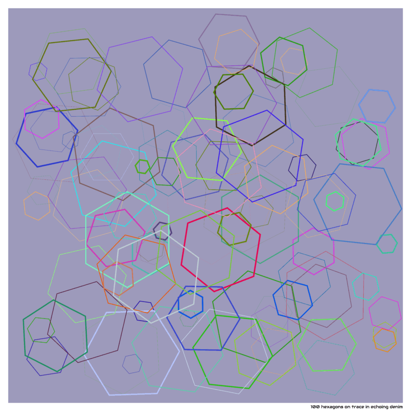 100 hexagons on trace in echoing denim