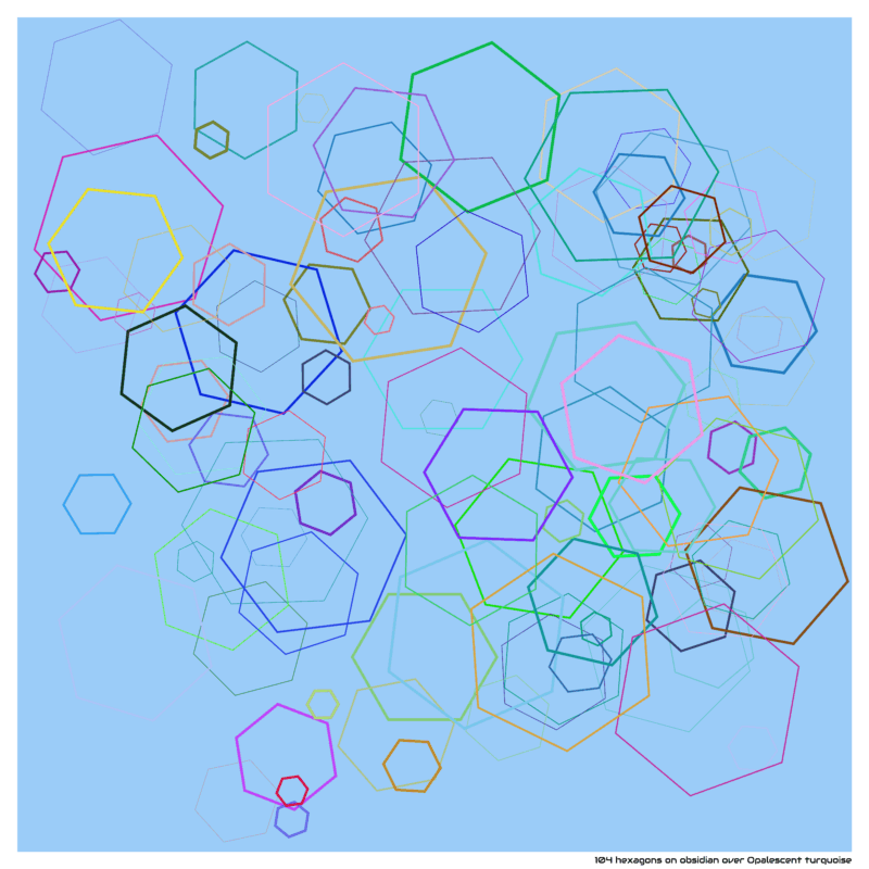 104 hexagons on obsidian over Opalescent turquoise