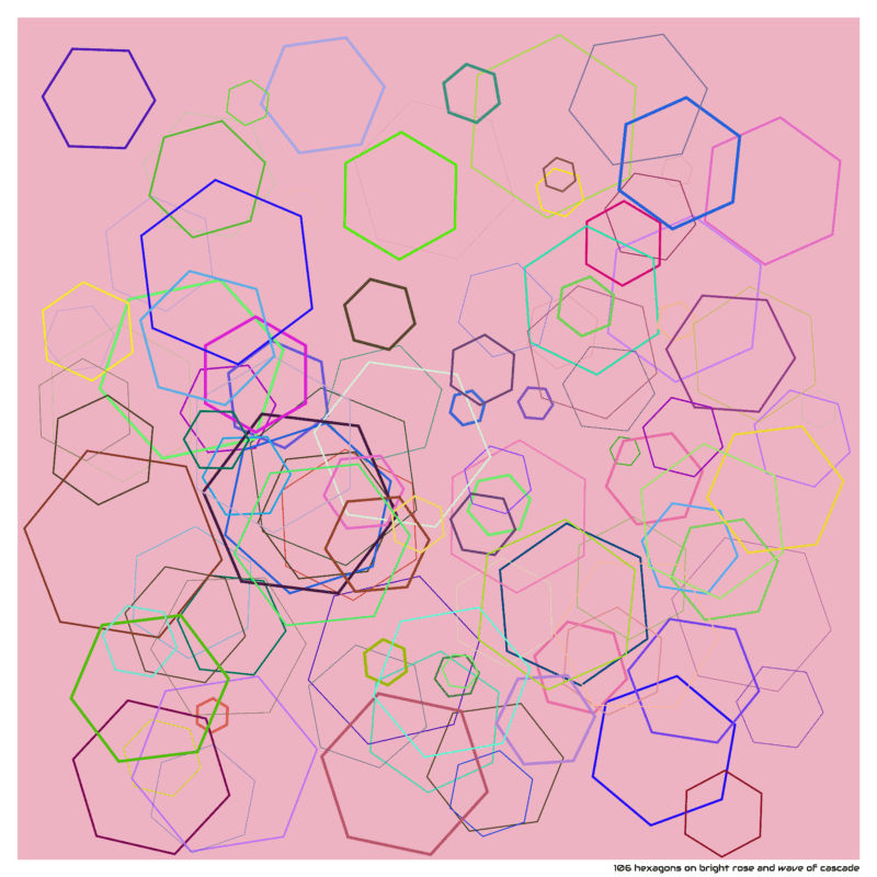 106 hexagons on bright rose and wave of cascade