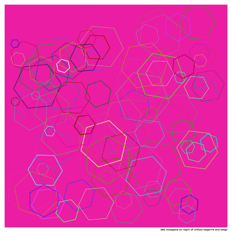 106 hexagons on night of chilled magenta and beige