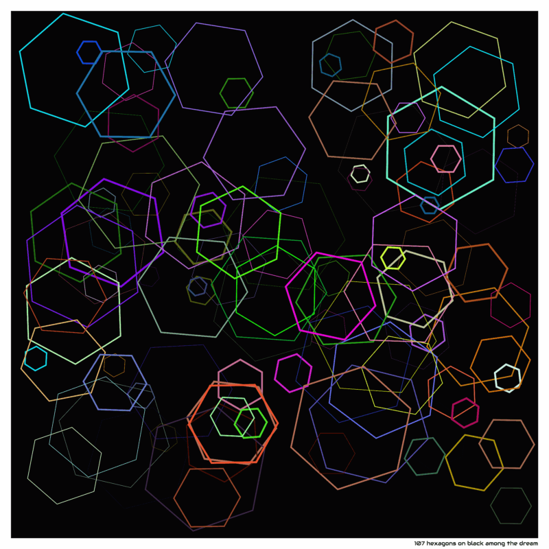107 hexagons on black among the dream