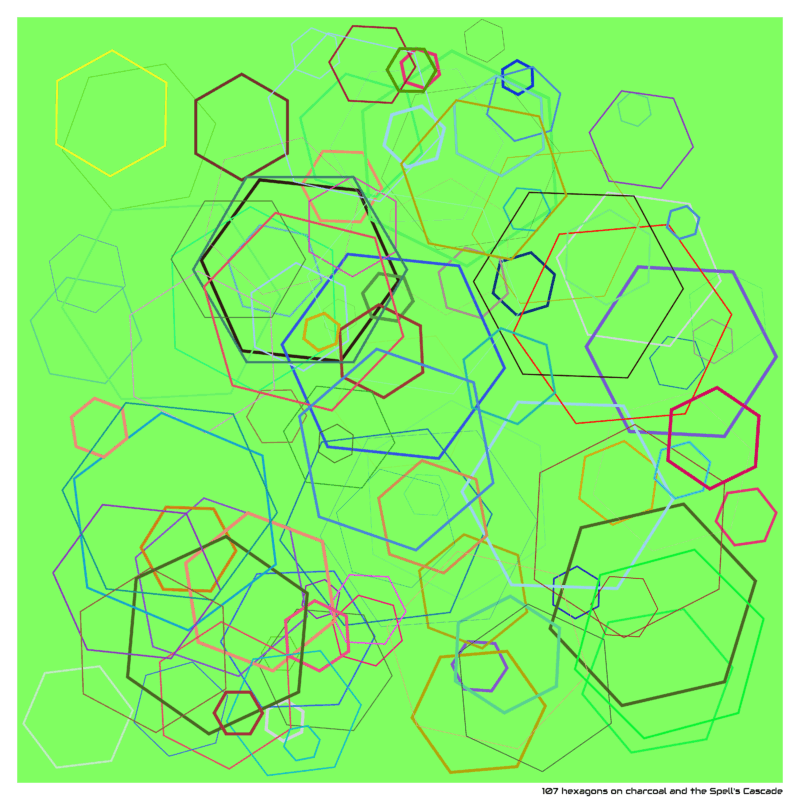 107 hexagons on charcoal and the Spell’s Cascade