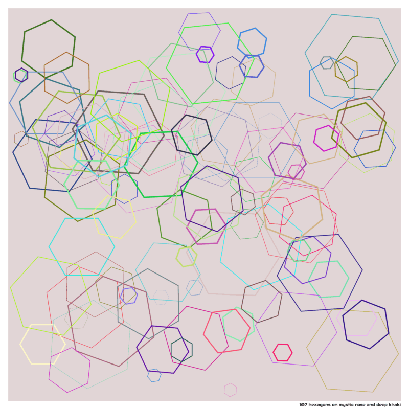107 hexagons on mystic rose and deep khaki