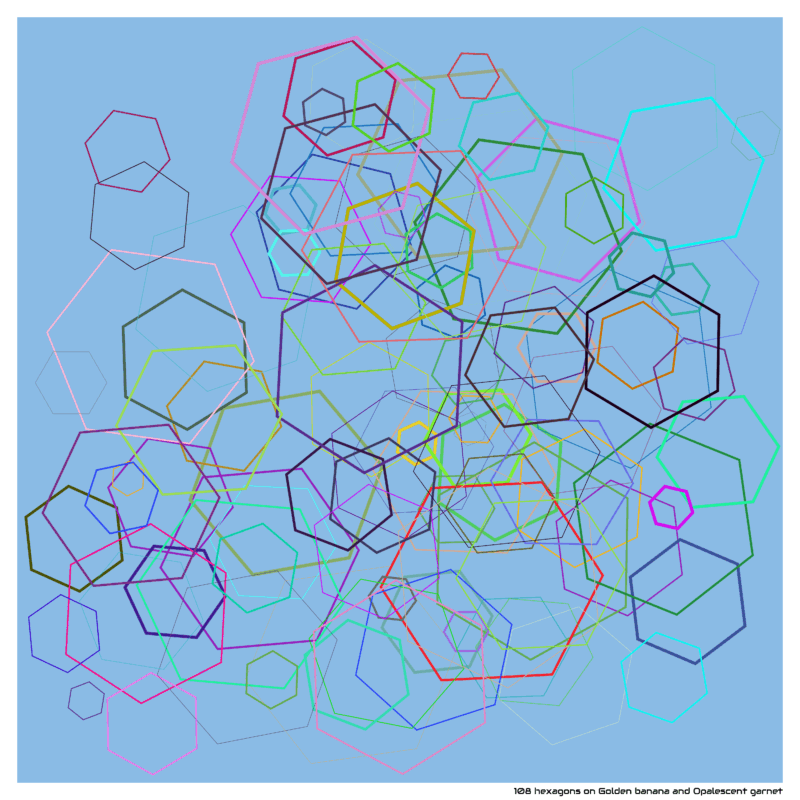 108 hexagons on Golden banana and Opalescent garnet