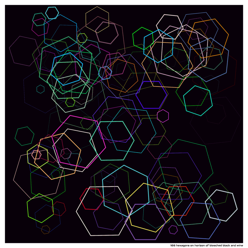 108 hexagons on horizon of bleached black and wine