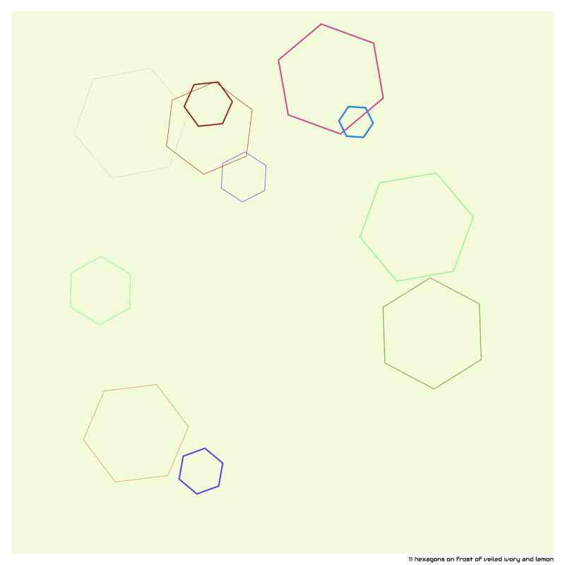11 hexagons on frost of veiled ivory and lemon
