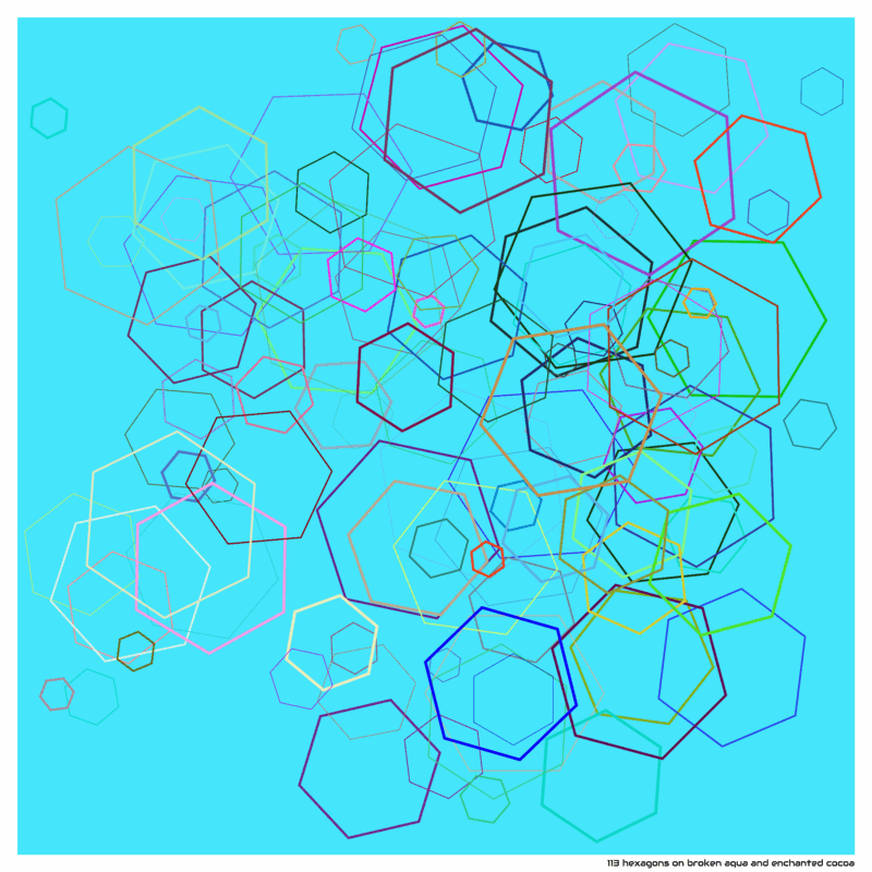 113 hexagons on broken aqua and enchanted cocoa