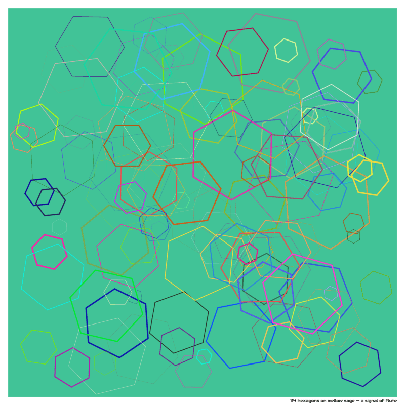 114 hexagons on mellow sage — a signal of flute