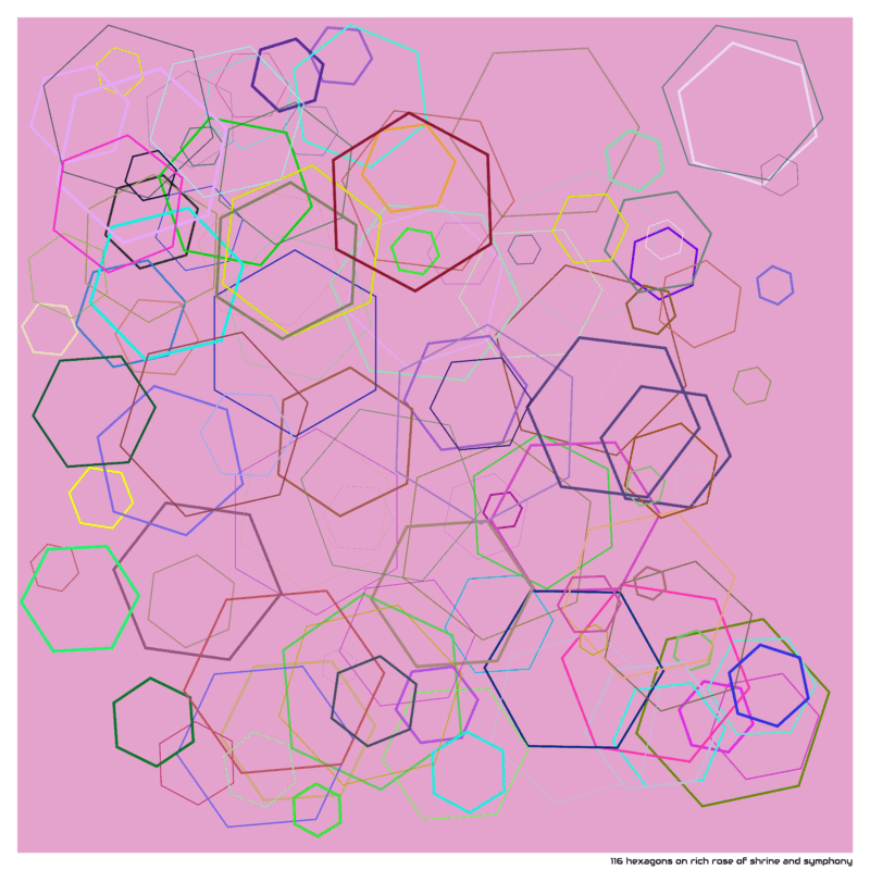 116 hexagons on rich rose of shrine and symphony