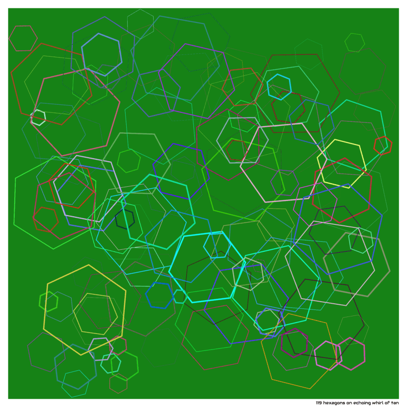 119 hexagons on echoing whirl of tan