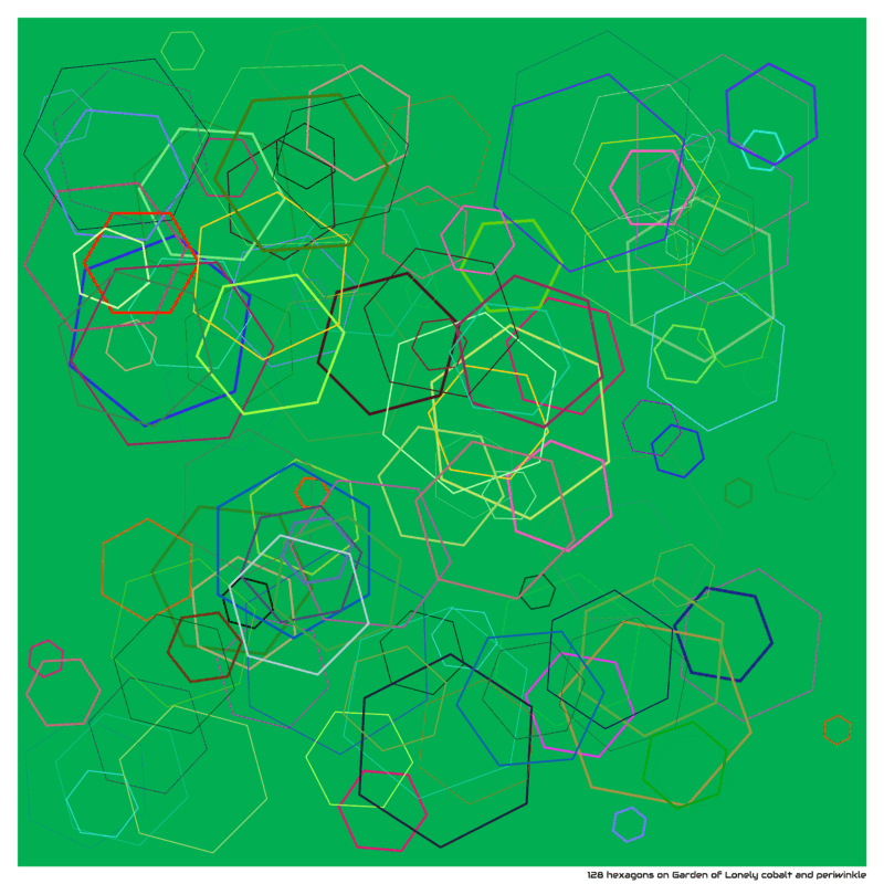 128 hexagons on Garden of Lonely cobalt and periwinkle