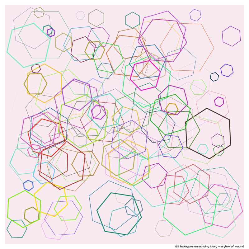 129 hexagons on echoing ivory — a glow of wound