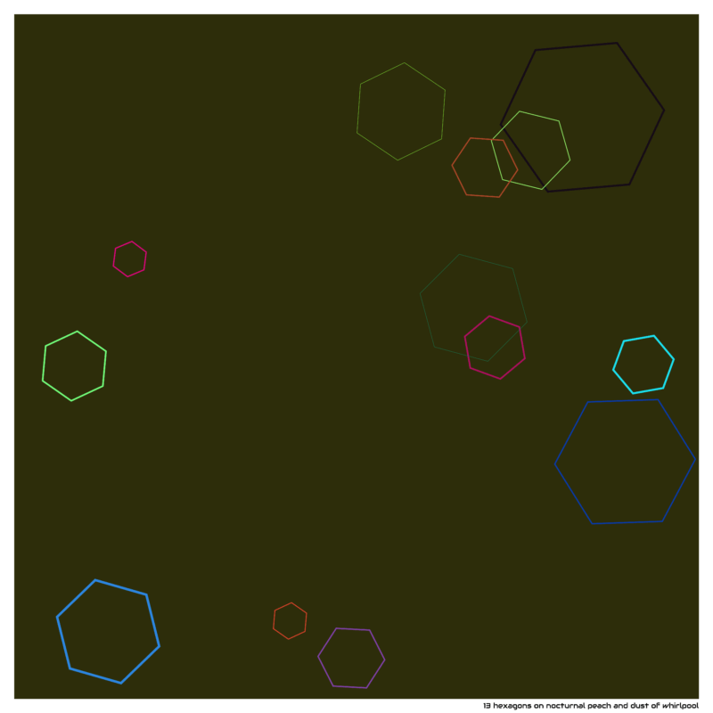 13 hexagons on nocturnal peach and dust of whirlpool