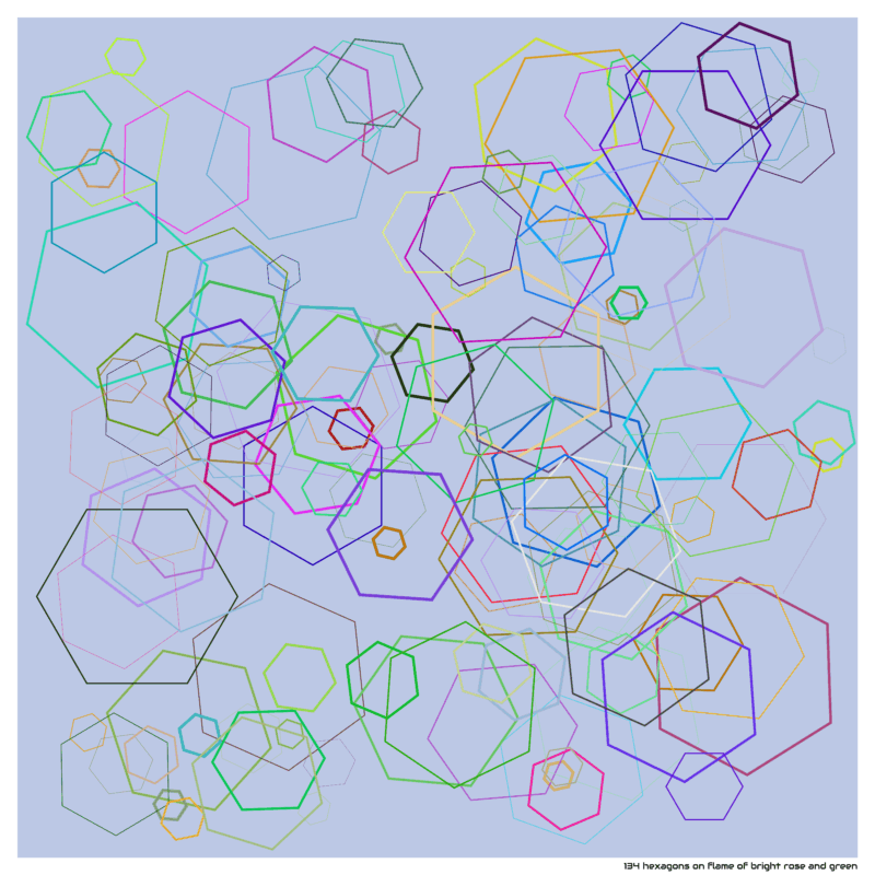134 hexagons on flame of bright rose and green
