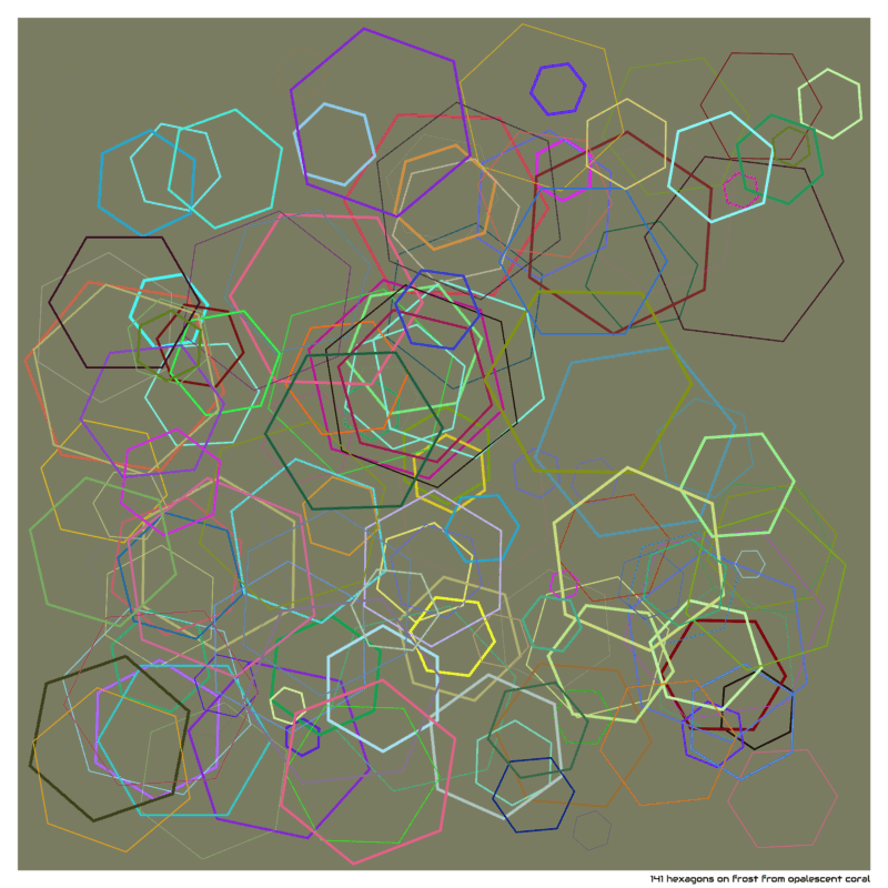 141 hexagons on frost from opalescent coral