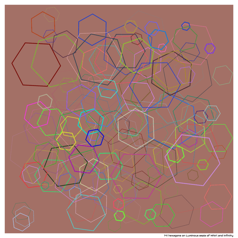 141 hexagons on Luminous sepia of Whirl and Infinity