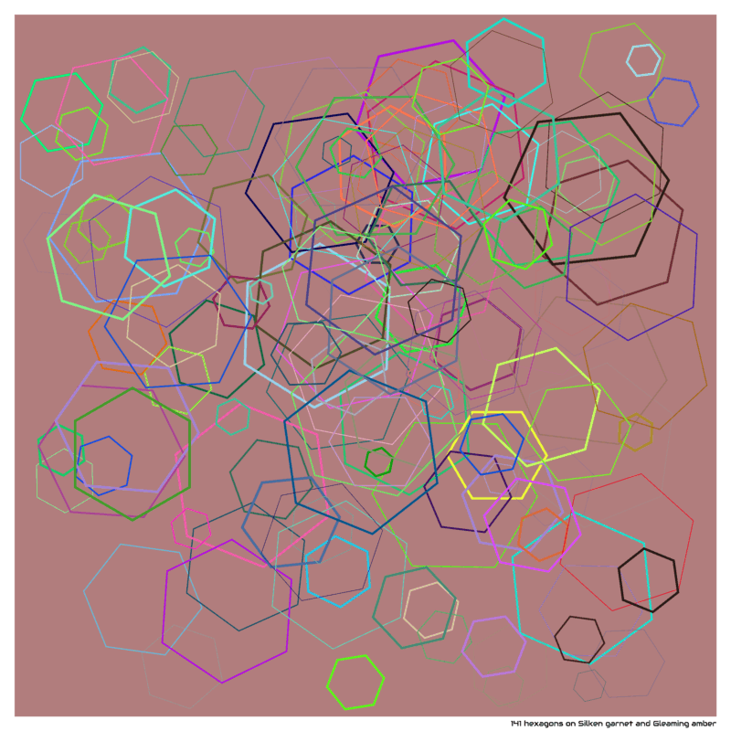 141 hexagons on Silken garnet and Gleaming amber