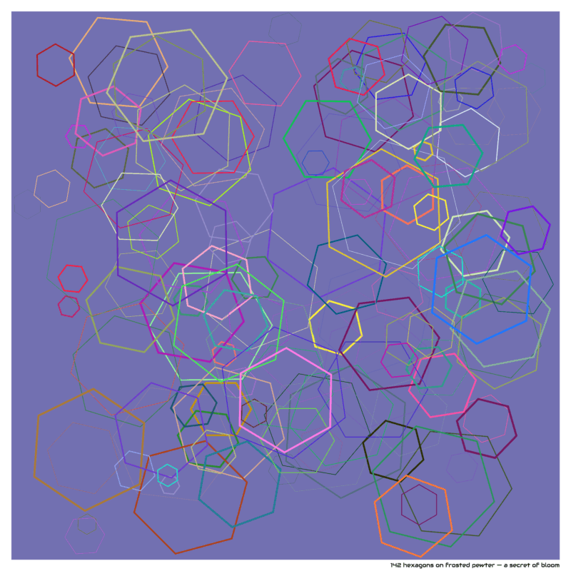 142 hexagons on frosted pewter — a secret of bloom