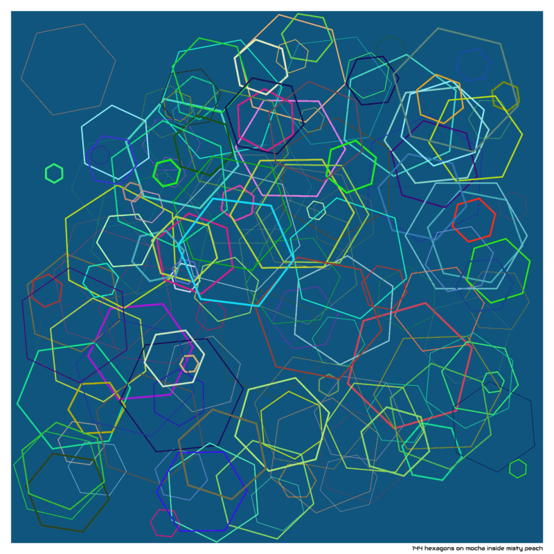 144 hexagons on mocha inside misty peach